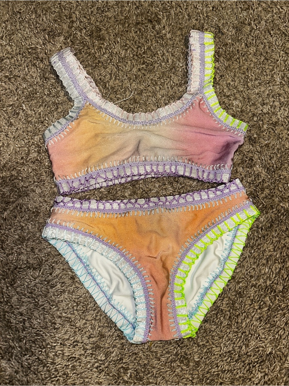Girls Tie-Dye Swim Bikini Set in Peach, Pink & Purple